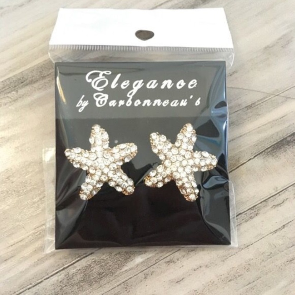 Gold and Crystal Starfish Earrings
